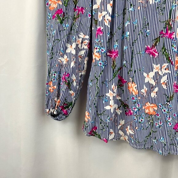 Maurices Cold Shoulder Long Sleeve Smocked Blouse Blue/Multi Women’s Size Small - Picture 4 of 9